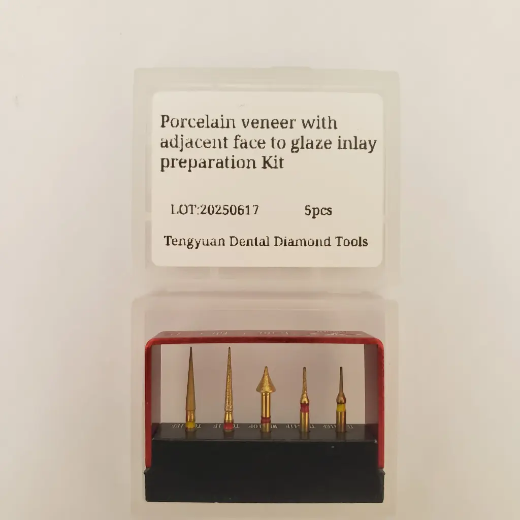 Porcelain veneer with adjacent face to glaze inlay preparation Kit