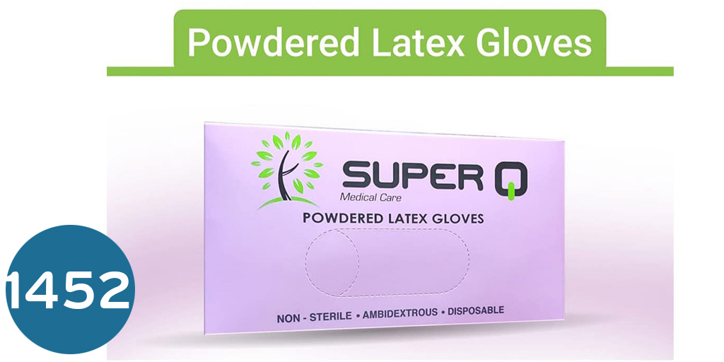 [1452] جلفز لاتكس  latex gloves SUPER Q  (S)