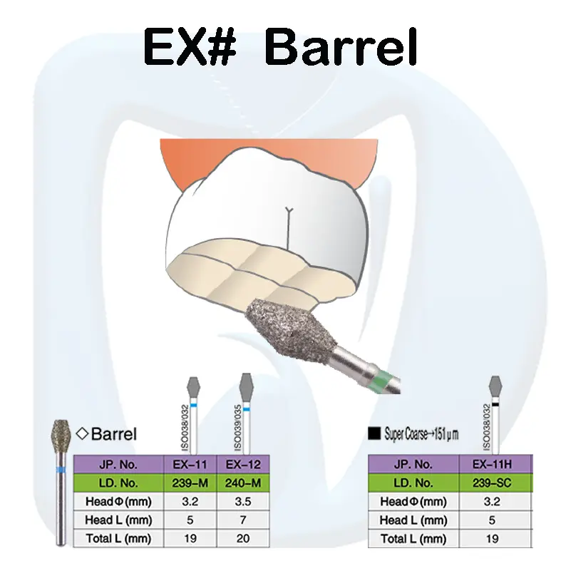  Luster dent #EX Barrel Diamond Bur بيرات باريل 
